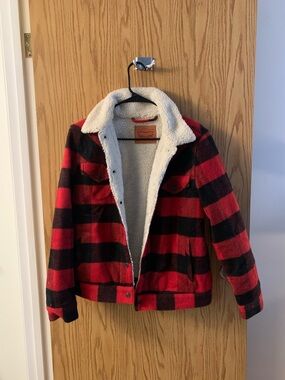 Levi's Red and Black Plaid Sherpa Jacket